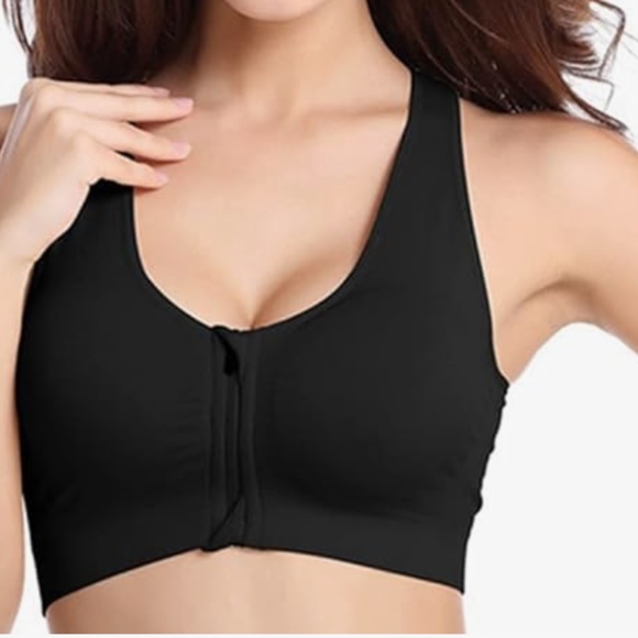 Women's Zip Front Sports Bra Wireless in black and pink - Picture 1 of 9